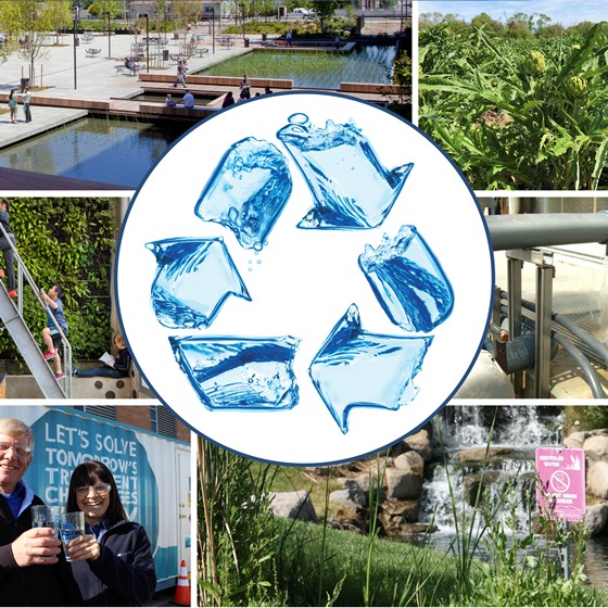 Detail of cover page of the National Water Reuse Action Plan, Collaborative Implementation (Version 1) document, released February 27, 2020. The cover includes a water recycling logo and several pictures of reuse activities.